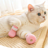 Maxbell 4 Pieces Cat Claw Covers Silicone Adjustable Cat Boots for Bathing Grooming Pink