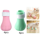 Maxbell 4 Pieces Cat Claw Covers Silicone Adjustable Cat Boots for Bathing Grooming Pink