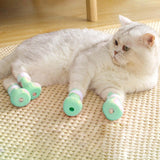 Maxbell 4 Pieces Cat Claw Covers Silicone Adjustable Cat Boots for Bathing Grooming Green