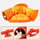 Maxbell Cat Tunnel Pet Interactive Toy Washable Cushion with Ball for Hedgehog Yellow