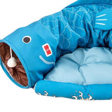 Maxbell Cat Tunnel Pet Interactive Toy Washable Cushion with Ball for Hedgehog Blue