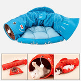 Maxbell Cat Tunnel Pet Interactive Toy Washable Cushion with Ball for Hedgehog Blue