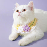 Maxbell Hand Knitted Cat Collar Accessories Dog Neck Jewelry for Pet Supplies Flower M