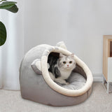 Maxbell Large Cat Beds with Ball Cushion Basket Warm Portable for Kitten Gray Cat Ears M