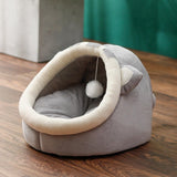 Maxbell Large Cat Beds with Ball Cushion Basket Warm Portable for Kitten Gray Cat Ears M