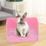 Maxbell Rabbit Litter Box Pet Pan with Grid Toilet Potty for Rabbit Chinchilla Cage Pink