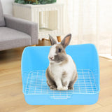 Maxbell Rabbit Litter Box Pet Pan with Grid Toilet Potty for Rabbit Chinchilla Cage Blue