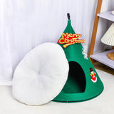 Maxbell Christmas Cat Sleeping Bed Warm Nest Kitten Cave Tent Dog Bed Pet Cat House Green