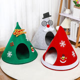 Maxbell Christmas Cat Sleeping Bed Warm Nest Kitten Cave Tent Dog Bed Pet Cat House Green