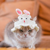 Maxbell Hand Knitted Cat Hat Cartoon Cute Headwear Halloween Party Costume S White