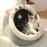 Maxbell Cat Sleeping Beds with Ball Toy Semi Closed Warm Nest Small Dog Bed Kennel