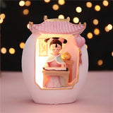 Maxbell Chinese Girl Playing Musical Instrument Sculpture Craft Night Lamp Ornament pink playing Zither