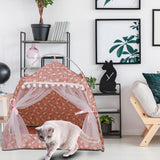 Maxbell Cute Cat tent Soft Cushion Basket Kennel pet for Indoor L Pink