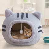 Maxbell Cute Cat Sleeping Bed Kitten Tent Hut Cushion Anti Slip Pet Supplies gray S