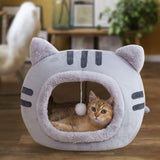 Maxbell Cute Cat Sleeping Bed Kitten Tent Hut Cushion Anti Slip Pet Supplies gray S