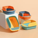 Maxbell Pet Litter Tray Sand Box Container Open Top Bedpan Cat Litter Box with Scoop Yellow Green