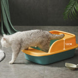 Maxbell Pet Litter Tray Sand Box Container Open Top Bedpan Cat Litter Box with Scoop Yellow Green