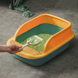 Maxbell Pet Litter Tray Sand Box Container Open Top Bedpan Cat Litter Box with Scoop Yellow Green