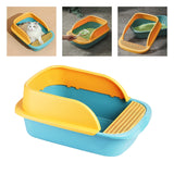 Maxbell Pet Litter Tray Sand Box Container Open Top Bedpan Cat Litter Box with Scoop Yellow Green