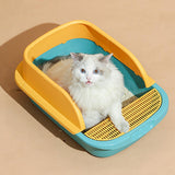 Maxbell Pet Litter Tray Sand Box Container Open Top Bedpan Cat Litter Box with Scoop Yellow Green