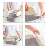 Maxbell Pet Litter Tray Sand Box Container Open Top Bedpan Cat Litter Box with Scoop White Gray