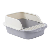 Maxbell Pet Litter Tray Sand Box Container Open Top Bedpan Cat Litter Box with Scoop White Gray