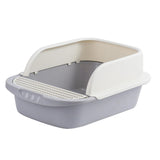 Maxbell Pet Litter Tray Sand Box Container Open Top Bedpan Cat Litter Box with Scoop White Gray