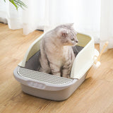 Maxbell Pet Litter Tray Sand Box Container Open Top Bedpan Cat Litter Box with Scoop White Gray