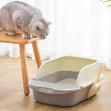 Maxbell Pet Litter Tray Sand Box Container Open Top Bedpan Cat Litter Box with Scoop White Gray