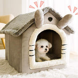 Maxbell Dog Bed House Removable Cushion Soft Plush Semi Enclosed Cute Cat Bed Gray