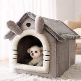 Maxbell Dog Bed House Removable Cushion Soft Plush Semi Enclosed Cute Cat Bed Gray