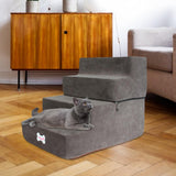 Maxbell Dog Steps Stair Dog Ramp Ladder Removable Cover Wide for Indoor Cats Couch Dark Grey