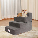Maxbell Dog Steps Stair Dog Ramp Ladder Removable Cover Wide for Indoor Cats Couch Dark Grey