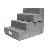 Maxbell Dog Steps Stair Dog Ramp Ladder Removable Cover Wide for Indoor Cats Couch Light Grey