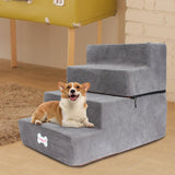 Maxbell Dog Steps Stair Dog Ramp Ladder Removable Cover Wide for Indoor Cats Couch Light Grey