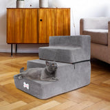 Maxbell Dog Steps Stair Dog Ramp Ladder Removable Cover Wide for Indoor Cats Couch Light Grey