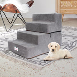 Maxbell Dog Steps Stair Dog Ramp Ladder Removable Cover Wide for Indoor Cats Couch Light Grey