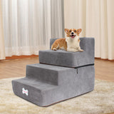 Maxbell Dog Steps Stair Dog Ramp Ladder Removable Cover Wide for Indoor Cats Couch Light Grey
