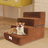 Maxbell Dog Steps Stair Dog Ramp Ladder Removable Cover Wide for Indoor Cats Couch Brown