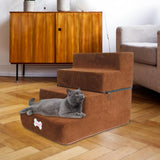 Maxbell Dog Steps Stair Dog Ramp Ladder Removable Cover Wide for Indoor Cats Couch Brown