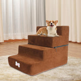 Maxbell Dog Steps Stair Dog Ramp Ladder Removable Cover Wide for Indoor Cats Couch Brown