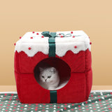 Maxbell Xmas Box Shaped Cave House Semienclosed Warm Nest Dog Bed Tent Cat Beds