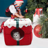 Maxbell Xmas Box Shaped Cave House Semienclosed Warm Nest Dog Bed Tent Cat Beds