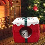 Maxbell Xmas Box Shaped Cave House Semienclosed Warm Nest Dog Bed Tent Cat Beds