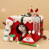 Maxbell Xmas Box Shaped Cave House Semienclosed Warm Nest Dog Bed Tent Cat Beds