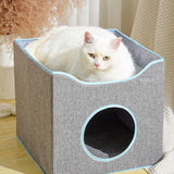 Maxbell Cat Bed Nest Dog House Double Layer Cave Foldable Winter Pet Supplies Kennel Blue