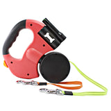 Maxbell Double Retractable Dog Leash with Garbage Bag Box for Small Medium Dogs Red