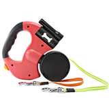 Maxbell Double Retractable Dog Leash with Garbage Bag Box for Small Medium Dogs Red