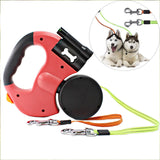 Maxbell Double Retractable Dog Leash with Garbage Bag Box for Small Medium Dogs Red
