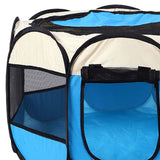 Maxbell Maxbell Foldable Portable Pet Playpen Octagonal Zippered Top for Puppy Kitten Cat Blue Medium